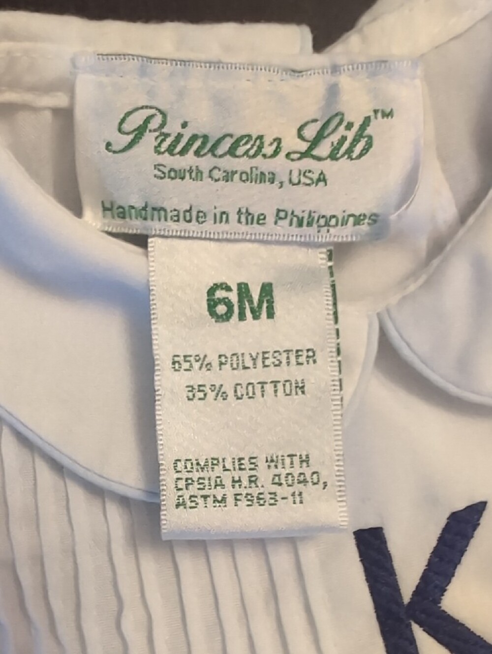 Monogrammed White Baby Bubble Romper with Navy K - Picture 2 of 5